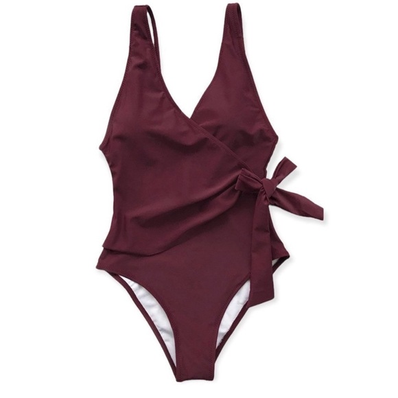 Cupshe Other - NWT Cupshe One Piece Swimsuit Wrap Side Tie Bathing Suit Size Large Burgundy